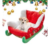 Christmas Sleigh Cat Bed, Cat Beds For Indoor Cats, Plush Cozy Dog Bed, Christmas Sleigh Dog Bed, Sofa, Plush Synthetic Fu-r, Christmas Holiday Themed Pet Bed, Cute Sleigh Design Dog Beds