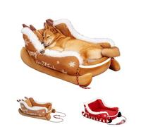 Christmas Sleigh Dog Bed, 2025 Santa Sleigh Pet Sofa for Dogs & Cats, Removable & Washable Plush Pet Warm Sofa with Non-Slip Base, Christmas Cat Dog Nest for Winter Indoor Outdoor (A, M)
