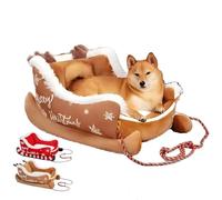 Christmas Sleigh Dog Bed Cat Bed Pet Nest Plush Christmas Dog Beds Washable Small Pet Sofa Festive Insulated Nest Anti-Slip Puppy Cushion Warm and Comfortable brown S