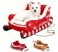 Christmas Sleigh Dog Bed - Cat Bed, Santa Pet Nest Festive Cozy Insulated Nest for Winter Holiday Puppy Animal Calming Sleeping Cat Kitten Cold Weather Nights Cozy Indoor Rest (B, S)