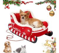 Christmas Sleigh Dog Bed- Christmas Themed Pet Sleigh Bed- Funny Santa Sleighs Pet Warm Beds, Pad Mat Warm with Non Slip Base for Puppy Winter Animal Indoor Outdoor Outside Car Sofa (Red,Medium)