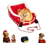 Christmas Sleigh Dog Bed, Cozy Plush Christmas Dog Bed and Removable Washable Cushion,Funny Santa Sleigh Pet Sofa for Cat Puppy, Winter Indoor Outdoor Non-Slip Dog Sleigh Bed (S)
