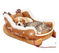 Christmas Sleigh Dog Bed, Festive Plush Cosy Dog Bed, Soft Plush Winter Washable Holiday Pet Bed, Cozy Christmas Lounge for Small & Large Pets, Cat, Dog (Brown,S)