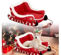 Christmas Sleigh Dog Bed - Funny Santa Pet Festive Nest | Kitten Calming Sleeping Puppy Festive Plush Warm Insulated Nest For Cold Weather Indoor Outdoor Rest For Pets (S(50 * 37 * 25cm))