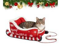 Christmas Sleigh Dog Bed - Funny Santa Pet Festive Nest | Kitten Calming Sleeping Puppy Festive Plush Warm Insulated Nest For Cold Weather Indoor Outdoor Rest For Cat Holiday Calming Sleeping (Red)