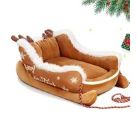 Christmas Sleigh Dog Bed, Machine Washable Plush Pet Sofa for Cats and Dogs, Festive & Cosy Santa Sleigh Design for Holiday Decor brown S(50 * 37 * 25cm)