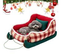 Christmas Sleigh Dog Bed, Soft Cotton Pet Sofa, Washable Indoor Holiday | Festive Sleigh Shape Soft Cotton Fabric Resting Space Washable Design 1000g Build For Dogs Cats Indoor Lounging Seasonal