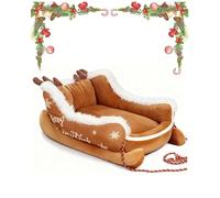 Christmas Sleigh Pet Bed 50x38x26cm, Holiday Themed Washable Dog Cat Bed with Non-Slip Base, Insulated Festive Nest for Indoor Outdoor Winter Use, Calming Warm Sleeping Pad for Pup Style 2 65*52*30CM
