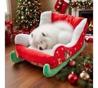 Christmas Sleigh Pet Bed, 68x38x28cm, Plush Cozy Sleigh Dog Bed Sofa, Festive Cozy Insulated Nest, Home Decoration, Photo Props, For Cold Winter Holiday Puppy Cat