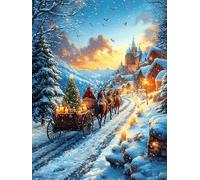 Christmas Sleigh Ride Through A Snowy Village 500 Pcs Jigsaw Puzzles Science Fiction Magical Dream Puzzles for Adults Teens Brain Game Fun Family Game Team Building Stress Reducing Autumn Thick Card