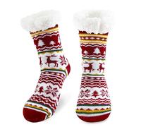 Christmas Slipper Socks, Fluffy Christmas Socks Boys Girls Women Men, Warm Cosy Christ-mas Sock with Anti-Slip Dots, Flexible Colourful Xmas Sock for Friends and Family