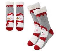 Christmas Slipper Socks,Winter Warm Non-slip Fluffy Fuzzy Bed Socks,Grey Snowman Extra Warm Thermal Knit Sock for Women,For Wife Daughter Granddaughter Girlfriend on Christmas,Indoors Sleep Stocking