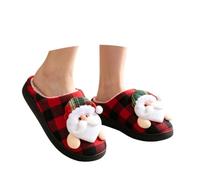 Christmas Slippers for Women Men Black Red Check Plush Fluffy Xmas Slipper | Christmas Slippers Unisex, Santa Claus, Snowman, Reindeer, Couples, for Motif Cozy Indoor Outdoor House Xmas Gifts