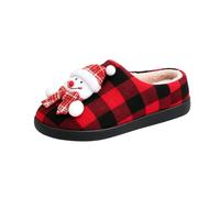 Christmas Slippers for Women Men Black Red Check Plush Fluffy Xmas Slipper | Christmas Slippers Unisex, Santa Claus, Snowman, Reindeer, Couples, for Motif Cozy Indoor Outdoor House Xmas Gifts