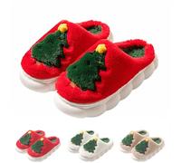 Christmas Slippers for Women & Men - Memory Foam Plush House Shoes, Non-Slip Indoor/Outdoor, 3D Santa/Xmas Tree Design, Cozy Gift (Red, Adult, Women, 4.5, Numeric, UK Footwear Size System, Medium)