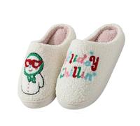 Christmas Slippers for Women Warm Cozy Plush Fluffy Santa Claus Heart Motif Xmas Slipper Ladies Anti-slip Soft Cushion House Slipper for Indoor and Outdoor
