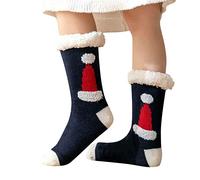 Christmas Slippers for Women Warm Soft Fleece Lining Knitted Thermal Slippers for Winter Indoor Home House Floor Bed Ladies Non Slip Fuzzy Fleece Lined Socks with Grippers for Women