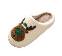 Christmas Slippers Winter Women Men Fluffy Slippers Plush Slippers Animals Cute Cartoon Reindeer House Slippers Cuddly Shoes Indoor Girls Women Festive Felt Slippers, Green, 8.5 UK