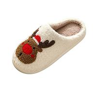Christmas Slippers Winter Women Men Fluffy Slippers Plush Slippers Animals Cute Cartoon Reindeer House Slippers Cuddly Shoes Indoor Girls Women Festive Felt Slippers, red, 8.5 UK