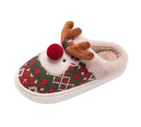 Christmas Slippers, Women's Plush Slippers, Reindeer Slippers, Women's Santa Claus Cosy Slippers, Funny Gifts for Christmas, Memory Foam, Thick Holiday Shoes, Non-Slip Felt Slippers, Green, 4 UK
