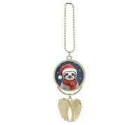 Christmas Sloth Guardian Angel Wing Car Ornament for Mirror, Zinc Alloy Hanging Charm with Spiritual Design for Protection, Rearview Mirror Accessory Decor Gift for Women Men(Golden)