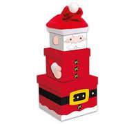 GIFTMAKER Christmas Small 3 Piece Stacking Nested Gift Box Set Santa Design