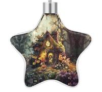 Christmas Small Ornament Star Decoration DIY Embellishments With Lanyard A Small Fairy Tale House Printed for Christmas Tree Decoration