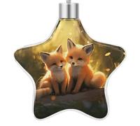 Christmas Small Ornament Star Decoration DIY Embellishments With Lanyard Cute Foxes Printed for Christmas Tree Decoration