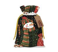 Christmas, Smiling Snowman, Green Christmas Gift Bags With Drawstring, Reusable Gift Wrapping Bags For Xmas Holiday S Yellow Christmas Ribbon