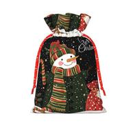 Christmas, Smiling Snowman, Green Christmas Gift Bags With Drawstring, Reusable Gift Wrapping Bags For Xmas Holiday S Red Christmas Ribbon