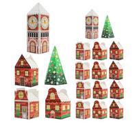 Christmas Snack Boxes 24pcs Paper House Shaped Cookie Gift Boxes | Festive Christmas Tree and Clock Tower Motifs, Fill Sweets and Chocolates, for Children and Guests