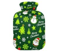 Christmas Snow Flake Tree Green hot Bottle Water Bag with Soft Cover, 2L Water Bags for Pain Relief