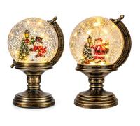 Christmas Snow Globe 23cm Red Base with Santa Scene, Warm White LED Lights, Snowing Effect & 8 Christmas Songs, Battery Operated Indoor Xmas Decoration (Antique Gold Globe Glitter Water Spinner,)