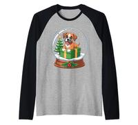 Christmas Snow Globe Boxer Dog X-Mas Tree Raglan Baseball Tee