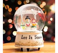 Christmas Snow Globe Crystal Box with Snowflakes Musical Snow Globes Let It Snow 100mm,Cute Three Snowmen