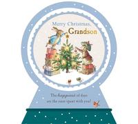 Christmas Snow Globe Design Card for Grandson, Festive Bunny Scene with Tree