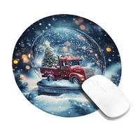 Christmas Snow Globe Desk Mouse Pad, Red Truck with Christmas Tree, Non-Slip Washable Mousepad for Home and Office, Festive Holiday Decor Round 8x8 Inch