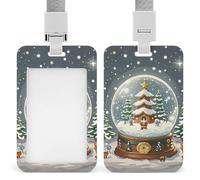Christmas Snow Globe ID Badge Holder Retractable Badge Reel Vertical Card Name Tag Holder with Breakaway Lanyard, ID Cards Holders Case for Nurse Security Staff Women Men