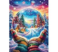 Christmas Snow Globe in Magical Forest 500 Pcs Jigsaw Puzzle Bundle Fairy Tale Scenery Cartoon Family Puzzle Lovers Fun Family Game Mindful Activity Spring Gift Precision Cut Cardboard 500