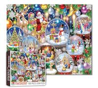 Christmas Snow Globe Jigsaw Puzzle 1000 Pieces 20×27 Inches Holiday Celebration Family Gathering Santa Claus Xmas Tree Fireplace Reindeer Snowman Winter Festive Season Indoor Fun Challenge Activity