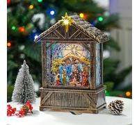 Christmas Snow Globe Lantern Indoor Decor,Christmas Nativity Scenes Manger for Xmas with Music,6H Timer,USB or Battery Operated Lighted Lantern for Christmas Festival Decoration Gifts