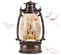 Christmas Snow Globe Lantern, Lighted Snow Globe Musical Church Scene with Swirling Glitter, Battery Powered Christmas Decoration for Home