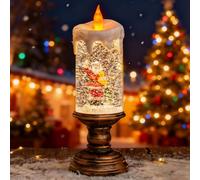 Christmas Snow Globe Lantern, Lighted Water Filled Swirling Glitter Lantern, Snowmen Scene Flameless Candle with Bronze Pedestal Base for Home Party Table Centrepiece Decoration（No Battery Included）