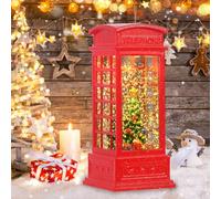 Christmas Snow Globe Lantern Red Christmas Tree Telephone Booth Lamp Ornaments Xmas Snow Globe Lantern With Water Swirling Glitter Tabletop Decorations for Xmas Home Ornaments Gifts