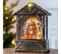 Christmas Snow Globe Lantern Water Glittering Nativity Manger with Star, USB Lined/Battery Operated Lighted Lantern for Christmas Festival Decoration Gifts