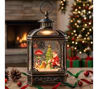 Christmas Snow Globe Lantern Water Glittering Santa Claus & Pups with Music & Timer, USB Lined/Battery Operated Lighted Lantern for Christmas Festival Decoration Gifts