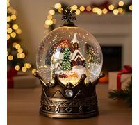Christmas Snow Globe Lantern Water Glittering Village & Santa Crown with Music, USB Lined/Battery Operated Lighted Lantern for Christmas Festival Decoration Gifts