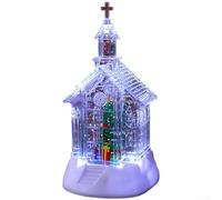 Christmas Snow Globe Light with Santa Snowman and Tree Desktop Display Featuring Glowing Snow Effect and Detailed Transparent Church Design (Christmas Tree Style)