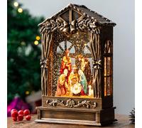 Christmas Snow Globe Lighted Manger Nativity Scene, Musical Window Water Lantern Play Silent Night Music in Swirling Glitter, Holiday Decorations Gifts for Family, Children or Friends