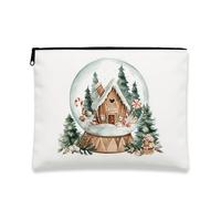 Christmas Snow Globe Makeup Bag, Gingerbread House Winter Cosmetic Travel Pouch for Women, Portable Small Canvas Zipper Organizer, White, 7x9 Inch, Snow Globe